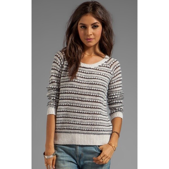 Splendid Hudson Stitch Stripe Pullover Cream Navy sweater - Picture 1 of 11